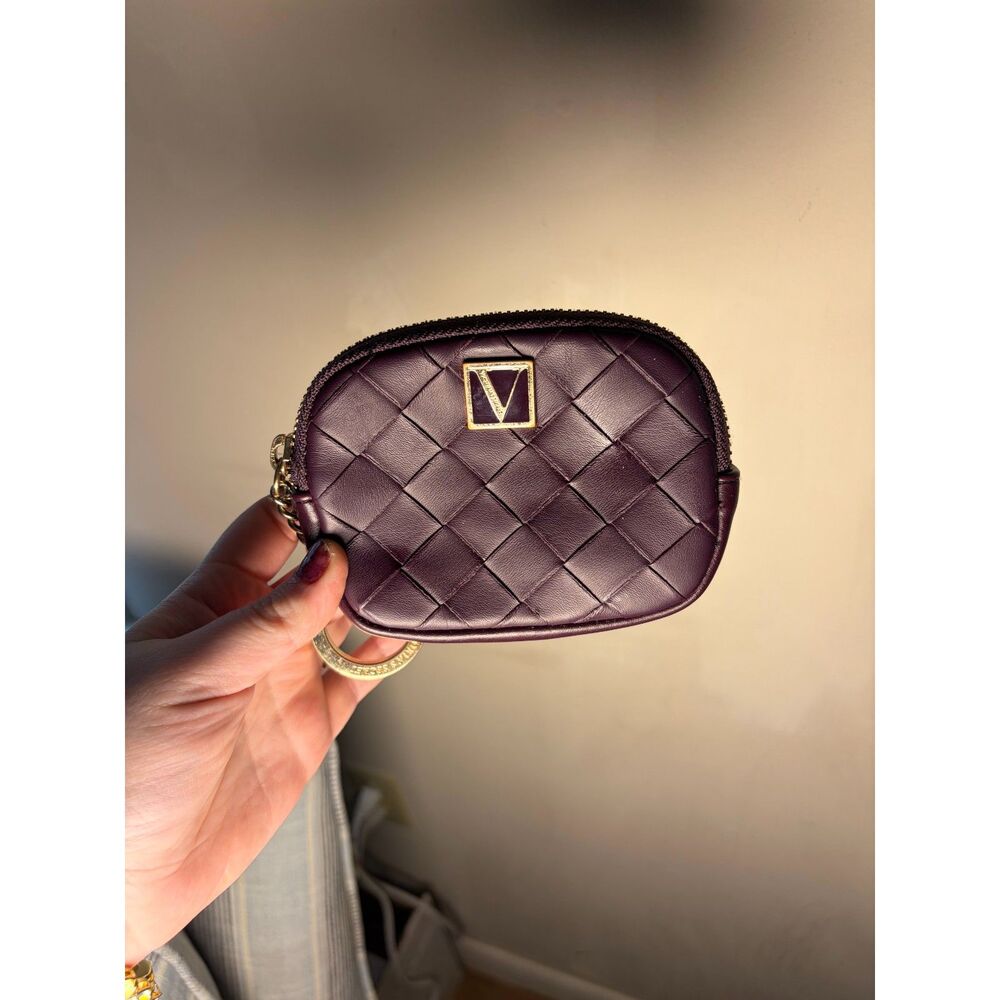 Victoria's Secret Quilted Woven Coin Purse Card Case Keyring Pouch Purple